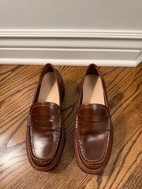 Loeffler Randall Rikki Brown Leather Platform Loafers